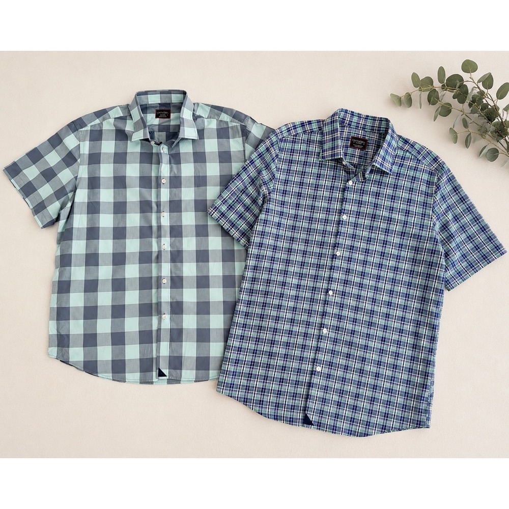 UNTUCKit Short Sleeve Button Down Shirt Bundle XL Blue Green Plaid Preppy